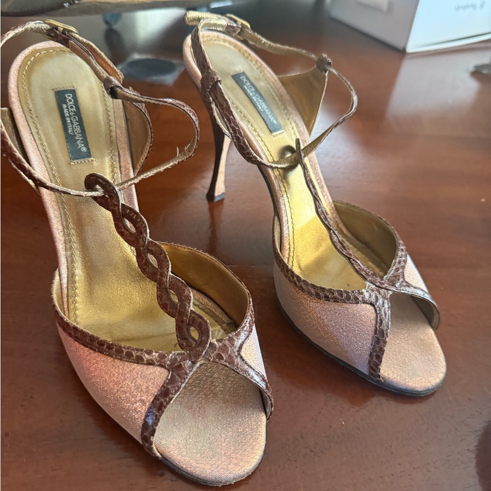 Dolce & Gabbana Gold and Brown Strappy Heels